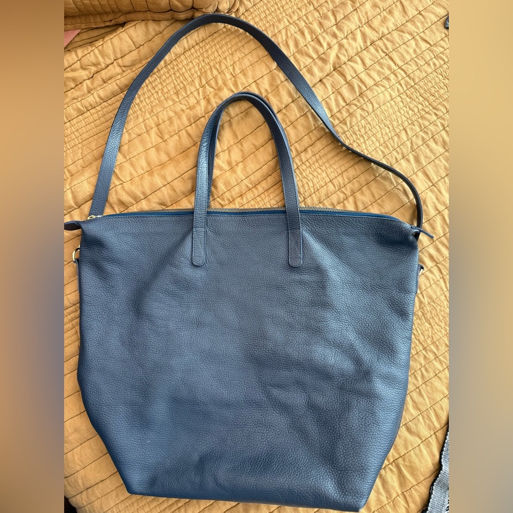 Cuyana Blue Leather Oversized Zipper Tote